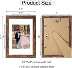 8x12 Picture Frame Set of 4 with High Definition Real Glass, Display 6x8 Pictures with Mat or 8 x 12 Without Mat, Rustic Wood Photo Frames for Tabletop and Wall Mounting