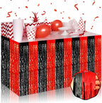 3 Pack 29 x108 Inch Black Red Foil Fringe Table Skirts Metallic Banner for Tinsel Streamer Garland Backdrop for Parade Floats Wedding Thanksgiving Birthday Christmas New Year Party Decoration