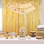 ShinyBeauty Gold Sequin Backdrop Curtain Sequin Curtains 4 Panels 4x10ft Shimmer Fabric Sparkly Photography Background Drapes for Parties Wedding Bridal Showers