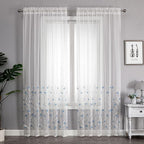 VISIONTEX White Sheer Voile Curtains, Decorative White Embossed Butterflies Rod Pocket Window Drapes for Home Kitchen, Living Room and Bedroom 54 x 95 Inch, Set of 2 Curtain Panels