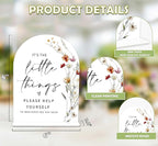 Boho Floral Wedding Bathroom Basket Sign, 6 x 8 Inch White Arch Acrylic Wedding Sign with Holder, Wedding Sign for Ceremony and Reception, Wedding Decoration, Wedding Supplies - BX09
