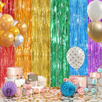 2Pack Rainbow Foil Fringe Curtains Backdrop Decorations, Rainbow Metallic Tinsel Foil Streamers Curtain Photo Booth Background for Birthday Wedding Engagement Bridal Shower Unicorn Party Decorations