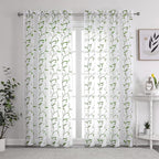 VISIONTEX Embroidered Green Sheer Voile Curtains, Leaves Embroidery Faux Linen Rod Pocket Window Drapes for Living Room and Girls Bedroom 54 x 95 Inch, Set of 2 Curtain Panels