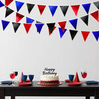 Navy Blue Red Black Party Decorations Metallic Fabric Triangle Pennant Banner Flag Bunting Garland for Graduations Birthday Retirement 4th of July USA Patriotic Veterans Party Decorations Supplies