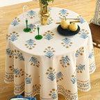 ISAENNE Designer French Pale Yellow Round Tablecloth,Linen Floral Table Cloth,Wrinkle Resistant Decor Tablecloths for Dining Thanksgiving Banquet Kitchen Party,Diameter 67"-Estevan A