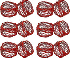 Handmade Round Red Mesh Napkin Rings Set of 12 Holder for Dinning Table Parties Everyday, Dia: 2 Inch