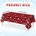 1 Pieces Red and Black Buffalo Plaid Merry Christmas Party Tablecloth Decorations,Plastic White Snowflake Buffalo Plaid Sign Table Cover for Winter Christmas Holiday Party Supplies,54x108 inch