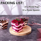 YOUBET 102 PCS Plastic Dessert Cups - 8oz Pink Clear Square Cups - 51 Pack Mini Appetizer Cup with Pink Tasting Spoons for Pudding, Fruit, Yogurt Parfait and Ice Cream
