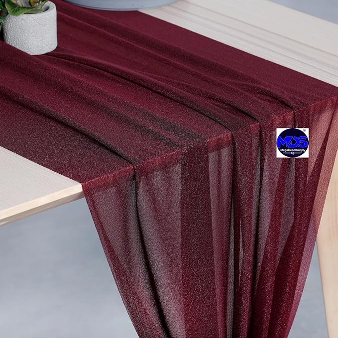 MDS Halloween Chiffon Table Runner - 1 Pack, 29 x 170 Inches, 14ft Each - Sheer Spooky Table Runners for Haunted House Parties, Trick-or-Treat Tables, Witchy Décor, Wedding & Events - Burgundy