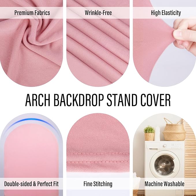 LEBENGURU Upgraded 6FT Wedding Arch Cover, Dusty Pink Spandex Fitted Arch Backdrop Cover, Round Top Chiara Stand Covers for Birthday Party Baby Shower Banquet Balloon Décor