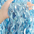 4 Pack Light Blue Party Foil Curtain - CYLMFC 3.3 ft x 6.6 ft Wavy Photo Booth Backdrop Metallic Tinsel Foil Fringe Curtains Environmental Background for Birthday Wedding Party Christmas Decorations