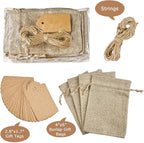 Jutieuo 25pcs Small Burlap Bags with Drawstring - 4x6 Inch Reusable Premium Linen Sacks Bags with Tag and String, Mini Gift Bag for Wedding Party Favor, Jewelry Pouches, Coffee, DIY Craft