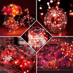 24 Pack Red Fairy Lights 7Ft 20 LED Twinkle String Lights 3 Modes Battery Operated Waterproof Firefly Starry for Mason Jar Party Wedding Christmas Valentines Day Table Centerpieces