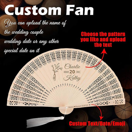100 PCS Custom Fans Personalized Folding Fans for Line Dancing Wooden Hand Fan Wedding Favors Bulk Fans for Guests Party Event Use (Style12)