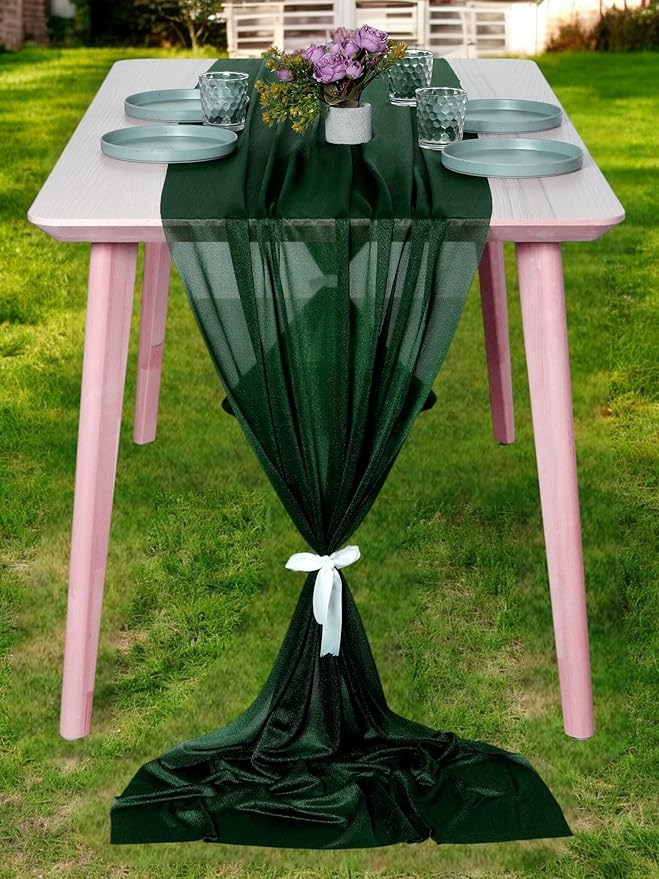 MDS Halloween Chiffon Table Runner - 12 Pack, 29 x 170 Inches, 14ft Each - Sheer Spooky Table Runners for Haunted House Parties, Trick-or-Treat Tables, Witchy Décor, Wedding & Events - Hunter Green