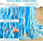 PARTISKY Ocean Blue Tulle Tutu Ruffle Curly Willow Table Skirt for Rectangle Table 6ft,Under The Sea Baby Shark Themed Table Cloth for Boys Girls Birthday Party or Baby Shower