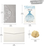 DORIS HOME 50pcs Laser Cut Quinceanera Invitations Silver Glitter, 4.7x7.1 Personalized Quince Invitations for 15th Birthday, Invitation cards for Sweet 16 with Envelopes