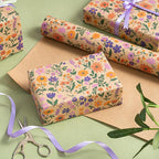 WRAPAHOLIC Kraft Floral Wrapping Paper Roll - Mini Roll - 17 Inch x 33 Feet - Vintage Flower Wrapping Paper, Perfect for Wedding, Birthday, Bridal Shower, Tea Party