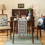 Chinoiserie Blue Stripe Cloth Runner for Table,Decorative Farmhouse Linen 87 Inches Long Table Runners,Decor Tabletop for Kitchen,Dining,Party,Home,Christmas,12"*87"
