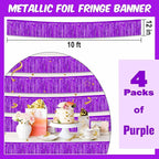 4 Pack 10 Ft Purple Foil Fringe Garland Metallic Streamers Tinsel Banner Wall Hanging Garland Backdrop for Parade Floats, Halloween, Christmas, Thanksgiving, New Year Party Decorations