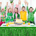 3 Pack 29 x108 Inch Green Foil Fringe Table Skirts Metallic Banner for Tinsel Streamer Garland Backdrop for Parade Floats Wedding Thanksgiving Birthday Christmas Halloween New Year Party Decoration