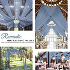 6 Panels Dusty Blue Wedding Ceiling Drapes 5ftx20ft Ceiling Drapes Chiffon Fabric Arch Draping Sheer Curtains Soft Drapery Draping Wedding Ceiling Decorations for Party Ceremony Stage Swag