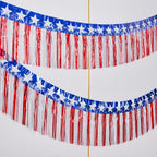 Mega-L 4th of July Decorations 2Packs 39 Feet Foil Fringe Garland Tinsel Streamers, Red White and Blue Star Metallic Hanging Backdrop Banner Table Skirts for Parade Floats Memorial Day Patriotic Party