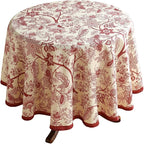 ISAENNE Designer French Linen Small Round Tablecloth,Red Floral Washable Indoor Table Cloth,Durable Home Decor Tablecloths for Dining Thanksgiving Kitchen Party Christmas,Diameter 55"-Ruyi A