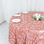 Efavormart 120" Dusty Rose Grandiose 3D Rosette Satin Round Tablecloth for Wedding Party Event Decoration
