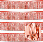 4 Pack 10 Ft Rose Gold Foil Fringe Garland Metallic Streamers Tinsel Banner Wall Hanging Garland Backdrop for Parade Floats, Halloween, Christmas, Thanksgiving, New Year Party Decorations