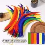 Holmgren Colorful Rooster Tail Feathers - 60pcs 12-14inch Natural Long Rooster Tail Feathers Bulk for DIY Crafts Hats Costume, Holiday Themed Party Decoration (Colorful)