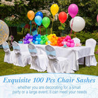 Moukeren 100 Pcs Spandex Chair Sashes Bows Bands Slider Sashes for Chair Covers Elastic Bands Ties Ribbon Decorations for Wedding Party Events Ceremony Birthday Banquet(Sky Blue)