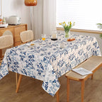 MYSKY HOME Floral Print Rectangle Tablecloth Waterproof Rectangular Table Cloth Linen Farmhouse Tablecloths for Kitchen Dining Spring Leaves Tablecloth for 4 Feet Table，60 x 84 Inches, Blue