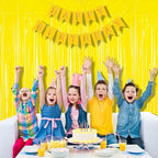 BRAVESHINE Foil Fringe Curtain Backdrop - 2 Pack Yellow Tinsel Photo Booth Backdrop Party Streamers for Easter, Birthdays, Christmas, Lemon, Pineapples, Kids' Party Decorations