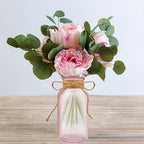 Vintage Glass Flower Vase，6 Pack Pink Farmhouse Glass Centerpiece Vases Mason Jars for Weddings, Parties & Home Decor Bulk (6, Pink)