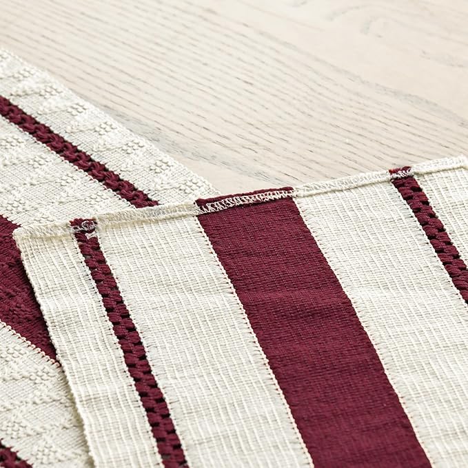 Artoid Mode Red Farmhouse Woven Rustic Table Runner, Seasonal Holiday Hollow Kitchen Dining Table Decoration for Home Party Decor 12x48 Inch