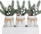 Mason Jars by Winter White, White Centerpieces & Wood Tray, 3 Decorative Jars for Home Table Decor, Farmhouse Dining Table & Kitchen Decorations