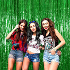 4 Pack Green Foil Fringe Curtain Backdrop, 3.28Ft x 8.2Ft Metallic Tinsel Foil Fringe Streamer Curtains for Photo Booth Props Decor Party Supplies