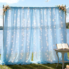 10×8ft Tulle Backdrop Curtains with Lights String - 300LED Fairy Lights Sheer Curtain Backdrop for Weddings Baby Shower and Birthday Party Decorations(6 Panels 5×8ft)
