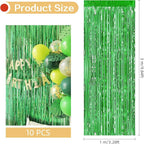 10 Pack Green Foil Curtain Backdrop 3.2ft x 9.8ft Metallic Tinsel Foil Fringe Curtains Streamer Photo Booth Backdrop for Birthday Party Engagement Bachelorette Party Decorations (Green)