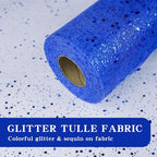 Glitter Tulle Rolls, 6” by 50 Yards (150FT) Sparkling Tulle Spool Ribbon Sequin Tulle Netting Fabric for Tutu Skirt Wedding Birthday Baby Shower(Royal Blue)