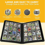 Premium Ringless Trading Card Binder - 1024 Capacity, 16 Side-Loading Pockets per Page, Archival Quality Protection & Anti-Slip Spine for TCG, MTG, Sports Cards (Black1)