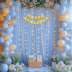 10x8ft Baby Blue Tulle Backdrop Curtains with Lights for Party Wedding Baby Shower, Sheer Drape Backdrop Curtains for Birthday Party Photo Booth Background Decoration