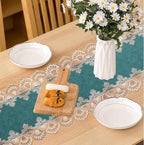 Vintage Lace Dining Table Runner, 120 Inches Floral Coffee Table Runners for Kitchen Home Christmas Party Decorations (16x120 inch, Cyan)