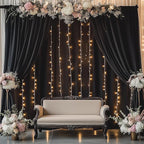 60ftx14ft Wrinkle Free Black Backdrop Curtain, 12 Panels 14FT Height Black Wedding Backdrop Drapes, Silky Polyester Back Drop Cloth for Birthday Photography Background Party Backdrop Draping