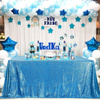 QueenDream Sparkly Sequin Tablecloth - Aqua Blue Table Cloth 50x80 Inches Rectangle Table Overlay Fabric for Birthday Parties Baby Shower Decoration