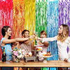 GOER 3.2 ft x 8.2 ft Metallic Tinsel Foil Fringe Curtains Party Photo Backdrop Party Streamers for Birthday,Graduation,New Year Eve Decorations Wedding Decor (4 Packs,Rainbow Colors)