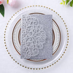PONATIA 5.12 x 7.2 Laser Cut Invitation Pocket, 20 Tri-Fold 5 x 7 Laser Cut Wedding Invitation Pockets with Envelopes for Wedding Bbay Shower Birthday Sweet 16 Invite (Silver Glitter, No Inner Sheet)