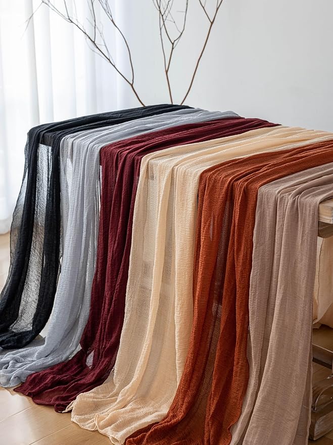 3pcs Nude Gauze Rustic Cheesecloth Table Runner 120 Inch 10 FT for Wedding Baby Shower Bridal Shower Birthday Engagement Garden Outdoor Party Long Sheer Boho Decorations
