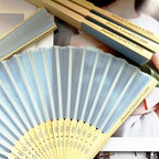 Personalized Engraved Silk Fans Folding Hand Fans 15 Pcs, Light Blue Summer Wedding Fans, Custom Imitated Silk-Bamboo Fans for Guests Wedding Party Favor Bridal Shower Gifts Party Decoration